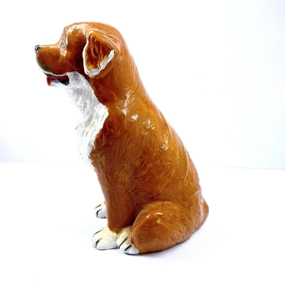 Vintage Brown White Ceramic Dog Figurine Sitting Puppy Statue 8 Inch‎